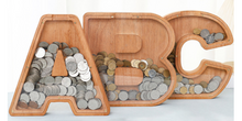 Load image into Gallery viewer, Child's Room - Piggy Bank Letters Alphabet - Wooden Name Art (5 Letters to Customise Name) Wall Feature or Book Shelf
