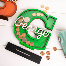 Load image into Gallery viewer, Child's Room - Piggy Bank Letters Alphabet/Name - Wooden Name Art - Customise Name) Wall Feature or Book Shelf
