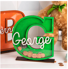 Load image into Gallery viewer, Child's Room - Piggy Bank Letters Alphabet/Name - Wooden Name Art - Customise Name) Wall Feature or Book Shelf
