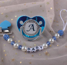 Load image into Gallery viewer, Blue Metallic Baby Pacifier &amp; Clip - Alphabet Letter Infant Pacifier Unique

