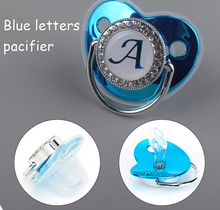 Load image into Gallery viewer, Blue Metallic Baby Pacifier &amp; Clip - Alphabet Letter Infant Pacifier Unique
