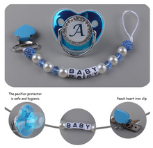 Load image into Gallery viewer, Blue Metallic Baby Pacifier &amp; Clip - Alphabet Letter Infant Pacifier Unique
