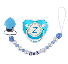 Load image into Gallery viewer, Blue Metallic Baby Pacifier &amp; Clip - Alphabet Letter Infant Pacifier Unique
