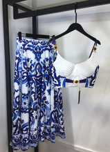 Load image into Gallery viewer, "Arna" Collection - Elegant Spaghetti Strap Top＋Blue and White Porcelain Skirt - 2 Piece Set
