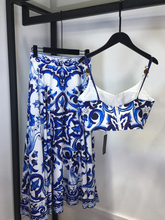 Load image into Gallery viewer, "Arna" Collection - Elegant Spaghetti Strap Top＋Blue and White Porcelain Skirt - 2 Piece Set
