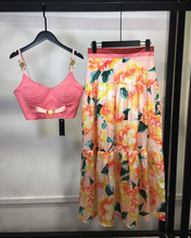 Load image into Gallery viewer, "Arna" Collection - Elegant Spaghetti Strap Top+Floral Skirt - 2 Piece Set
