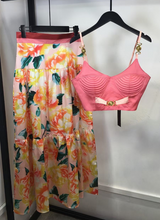 Load image into Gallery viewer, "Arna" Collection - Elegant Spaghetti Strap Top+Floral Skirt - 2 Piece Set
