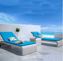 Load image into Gallery viewer, Luxury Plus Furniture - Sun Lounger Adjustable Rattan Bed + Glass Top Table
