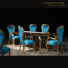 Load image into Gallery viewer, "Arna Royal Victorian Collection" Luxury Plus Furniture - Exquisite Golden/Blue Dining Table &amp; Chairs
