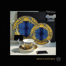 Load image into Gallery viewer, "Arna Lisa" Royal Collection - 24 Piece Porcelain Dinnerware Set for 6 (Leopard Print Blue)
