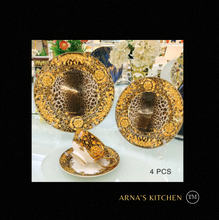 Load image into Gallery viewer, "Arna Lisa" Royal Collection - 24 Piece Porcelain Dinnerware Set for 6 (Leopard Print Gold)
