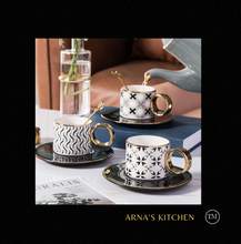 Load image into Gallery viewer, "Arna Lisa" Royal Collection - Luxury Gold Set of 6 Bone China Cup And Saucer Designer X
