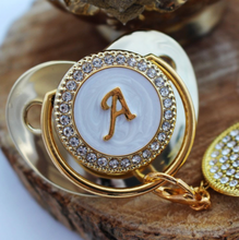 Load image into Gallery viewer, Gold Baby Pacifier &amp; Clip - Alphabet Letter Infant Pacifier Unique
