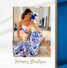 Load image into Gallery viewer, "Arna" Collection - Elegant Spaghetti Strap Top＋Blue and White Porcelain Skirt - 2 Piece Set
