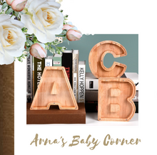 Load image into Gallery viewer, Child's Room - Piggy Bank Letters Alphabet - Wooden Name Art (7 Letters to Customise Name) Wall Feature or Book Shelf
