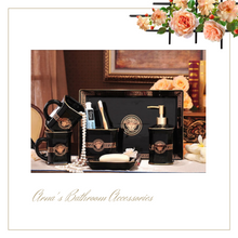 Load image into Gallery viewer, "Celtic Crown" Bathroom Set - Black 5 Piece
