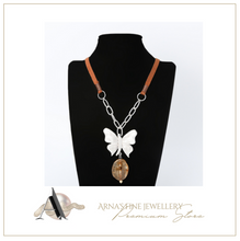 Load image into Gallery viewer, Butterfly Necklace + Leather Rope + Natural Stone
