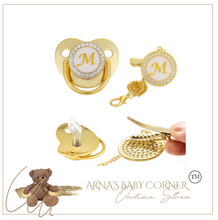 Load image into Gallery viewer, Gold Baby Pacifier &amp; Clip - Alphabet Letter Infant Pacifier Unique
