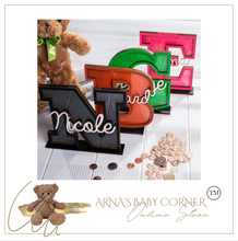 Load image into Gallery viewer, Child's Room - Piggy Bank Letters Alphabet/Name - Wooden Name Art - Customise Name) Wall Feature or Book Shelf
