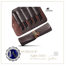 Load image into Gallery viewer, Designer 10 Piece Wood Chisels Knife Set - Leather Roll Storage Bag
