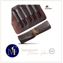 Load image into Gallery viewer, Designer 10 Piece Wood Chisels Knife Set - Leather Roll Storage Bag
