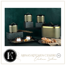 Load image into Gallery viewer, "Arna Lisa" Royal Collection - Luxury Black and Gold - Bread Bin - Tray - Tea - Coffee - Sugar
