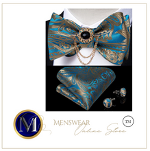 Load image into Gallery viewer, Designer Business Silk Bow Tie Brooch Pin Set - Many Colours
