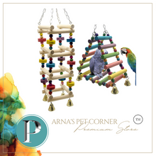 Load image into Gallery viewer, Parrot Hanging Wooden Rainbow Climbing Ladder Toy With Bells, Bird Cage Accessories

