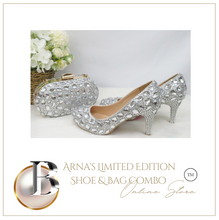 Load image into Gallery viewer, Limited Edition - Luxury Lace Shoe Set - Many colours &amp; Sizes (Shoe + Clutch) Silver Crystal Bride High heels ladies party dress shoes woman Round Toe
