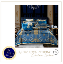 Load image into Gallery viewer, "Arna Lisa" Royal Collection - Luxury Blue High Precision Jacquard Egyptian Cotton - King 9 Piece
