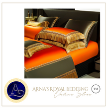 Load image into Gallery viewer, "Arna Lisa" Royal Collection - Luxury Golden Satin Egyptian Cotton Silky Soft Bedding Set - King 10 Piece

