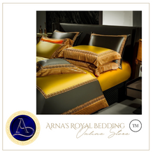 Load image into Gallery viewer, "Arna Lisa" Royal Collection - Luxury Golden Satin Egyptian Cotton Silky Soft Bedding Set - King 10 Piece

