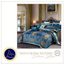 Load image into Gallery viewer, "Arna Lisa" Royal Collection - Luxury Blue High Precision Jacquard Egyptian Cotton - Queen 9 Piece

