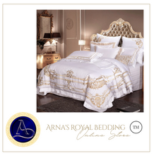 Load image into Gallery viewer, "Arna Lisa" Royal Collection - Egypt Cotton Luxury Royal Golden Embroidery Bedding Set - King Size - 9 Piece
