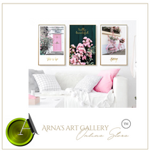 Load image into Gallery viewer, Arna's Luxury Painting Collection - Nordic Wall Art Pink/Green/Gold Painting

