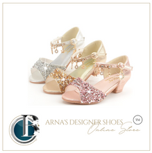 Load image into Gallery viewer, Arna's Shoe Collection - Children's Crystal Shoes Rhinestone Pendants Open Toes
