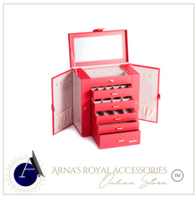 Load image into Gallery viewer, Luxury Rowling Leather Extra Large Red Jewellery Box Mirrored Cabinet

