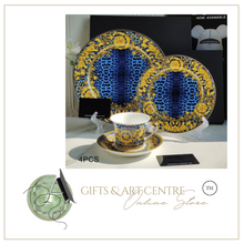 Load image into Gallery viewer, "Arna Lisa" Royal Collection - 24 Piece Porcelain Dinnerware Set for 6 (Leopard Print Blue)
