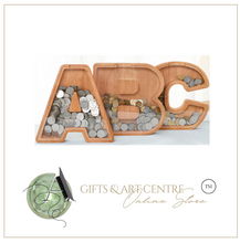 Load image into Gallery viewer, Child's Room - Piggy Bank Letters Alphabet - Wooden Name Art (5 Letters to Customise Name) Wall Feature or Book Shelf
