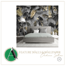Load image into Gallery viewer, "Arna Collection" - Wall Paper - Nordic Tropical Plants Gold Leaf Feathers - Perfect for Feature Walls 4 Square Meters
