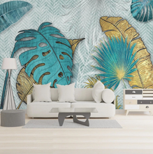 Load image into Gallery viewer, "Arna Collection" - Feature Wall - 3D Hand Painted Lines Golden Tropical Leaves Three-Dimensional Wall Sticker Removable - 10 Square Meters (Many Sizes)
