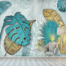 Load image into Gallery viewer, "Arna Collection" - Feature Wall - 3D Hand Painted Lines Golden Tropical Leaves Three-Dimensional Wall Sticker Removable - 10 Square Meters (Many Sizes)
