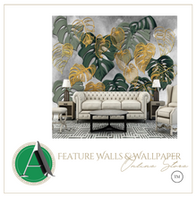 Load image into Gallery viewer, "Arna Collection" - Feature Wall - Vintage Gold &amp; Green Leaf Wall Sticker Removable - 10 Square Meters (Many Sizes)

