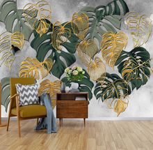 Load image into Gallery viewer, "Arna Collection" - Feature Wall - Vintage Gold &amp; Green Leaf Wall Sticker Removable - 10 Square Meters (Many Sizes)

