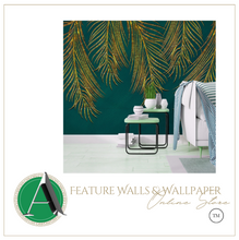 Load image into Gallery viewer, "Arna Collection" - Feature Wall - Vintage Green &amp; Gold Leaf Wall Sticker Removable - 10 Square Meters (Many Sizes)
