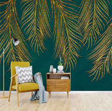 Load image into Gallery viewer, "Arna Collection" - Feature Wall - Vintage Green &amp; Gold Leaf Wall Sticker Removable - 10 Square Meters (Many Sizes)
