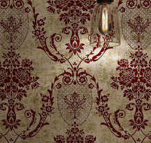 Load image into Gallery viewer, "Arna" Collections - DIY - Bronze Golden Burgundy Vintage Classic Damask Velvet Flocking Wallpaper
