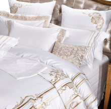 Load image into Gallery viewer, "Arna Lisa" Royal Collection - Egypt Cotton Luxury Royal Golden Embroidery Bedding Set - King Size - 9 Piece
