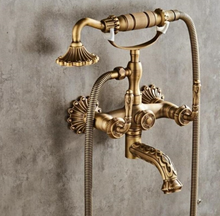 Load image into Gallery viewer, "Arna" Collection - Bathtub Faucet Wall Mounted Antique Bronze Craved Bathtub Mixer Tap with Hand Shower
