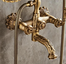 Load image into Gallery viewer, "Arna" Collection - Bathtub Faucet Wall Mounted Antique Bronze Craved Bathtub Mixer Tap with Hand Shower
